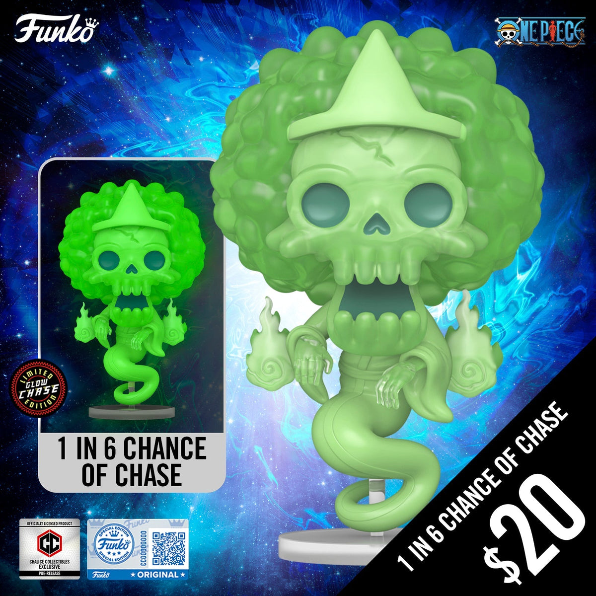 Pre-Order: Funko Pop! Chalice Exclusive: One Piece S14: Brook (Ghost) #2325 (1 in 6 chance of Chase) (PR)