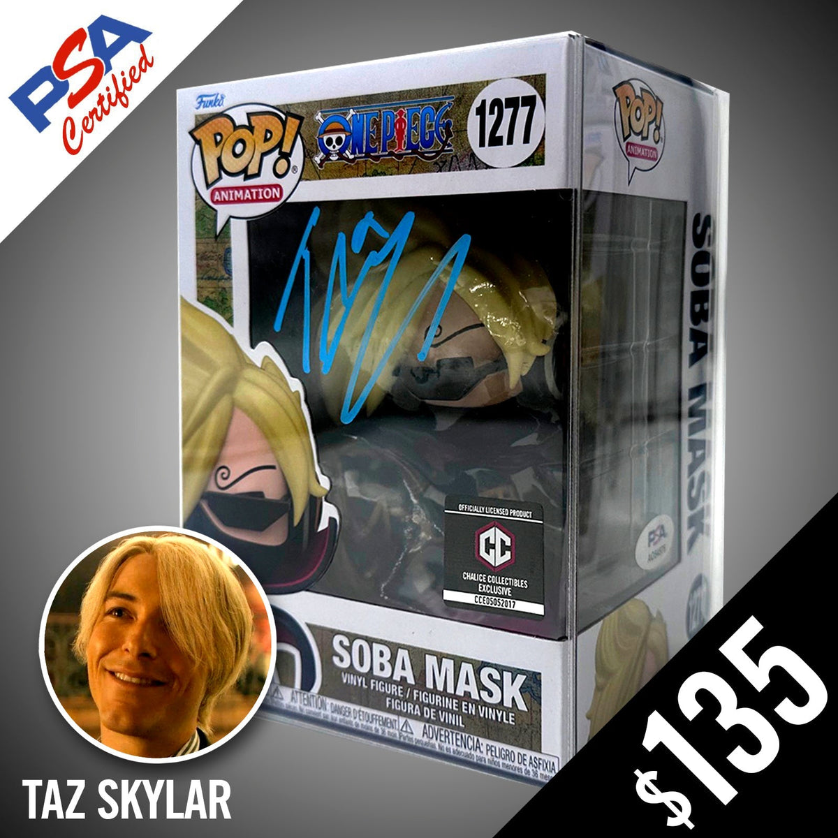 Funko Pop! One Piece: Sanji - Soba Mask (non-chase) #1277- SIGNED by Taz Skylar (PSA Authenticated)