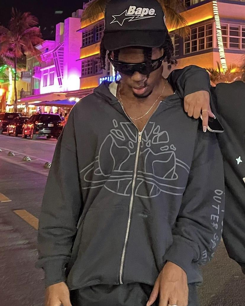 Broken P Planet Zip Up Hoodie Grey