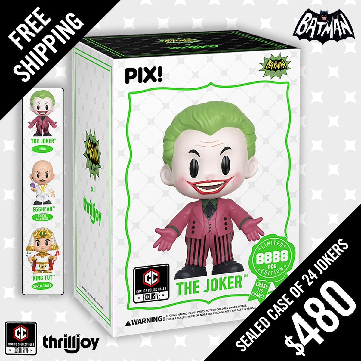 Thrilljoy PIX: Chalice Exclusive: Batman Classic TV: The Joker (LE 8888) FULL SEALED CASE of 24 (FREE SHIPPING)