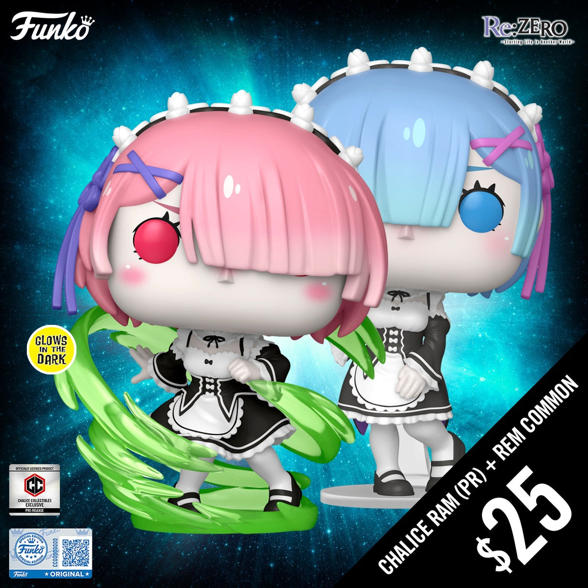 Pre-Order: Funko Pop! Re:Zero S1: Chalice Exclusive Ram + Rem Common