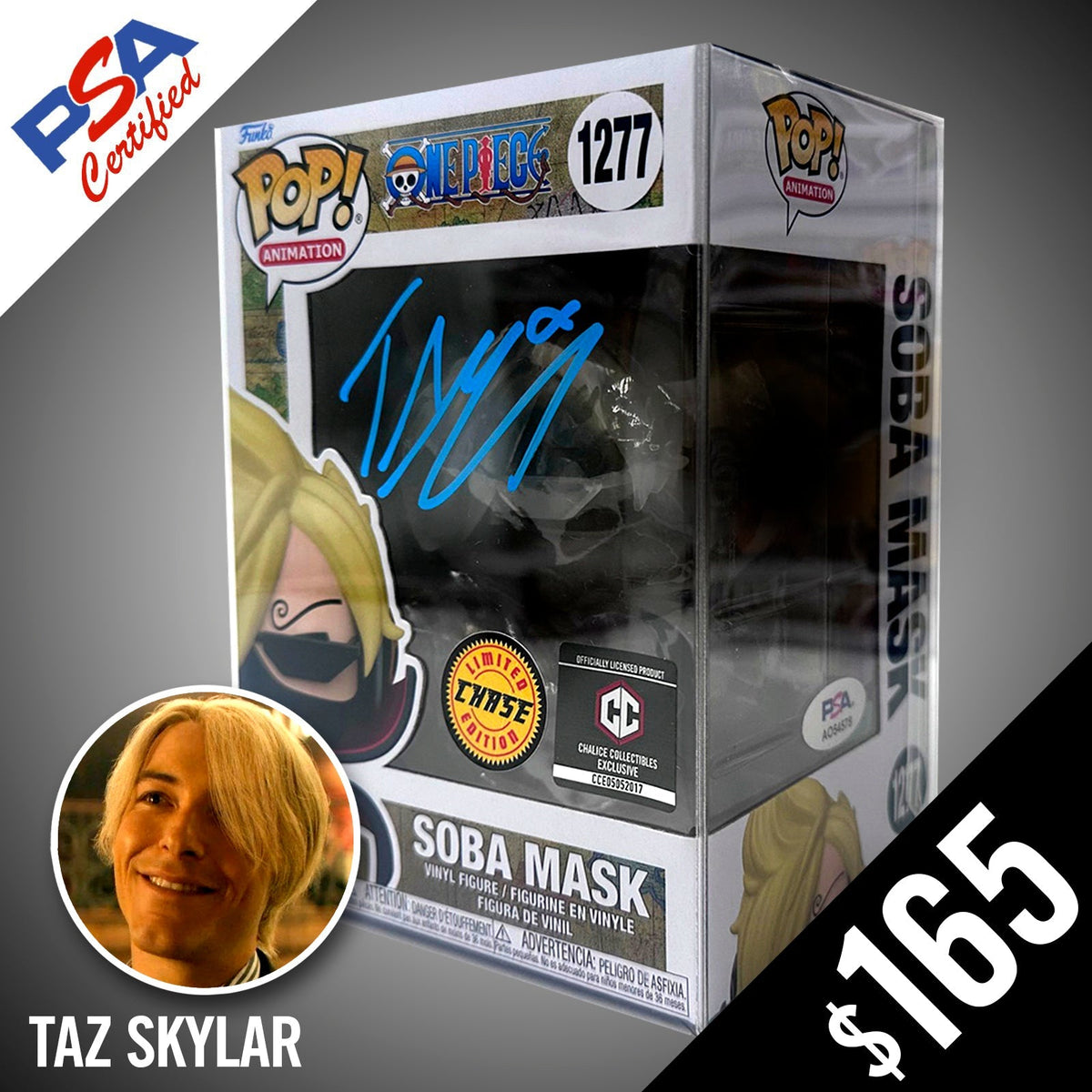 Funko Pop! One Piece: Sanji - Soba Mask (CHASE) #1277- SIGNED by Taz Skylar (PSA Authenticated)